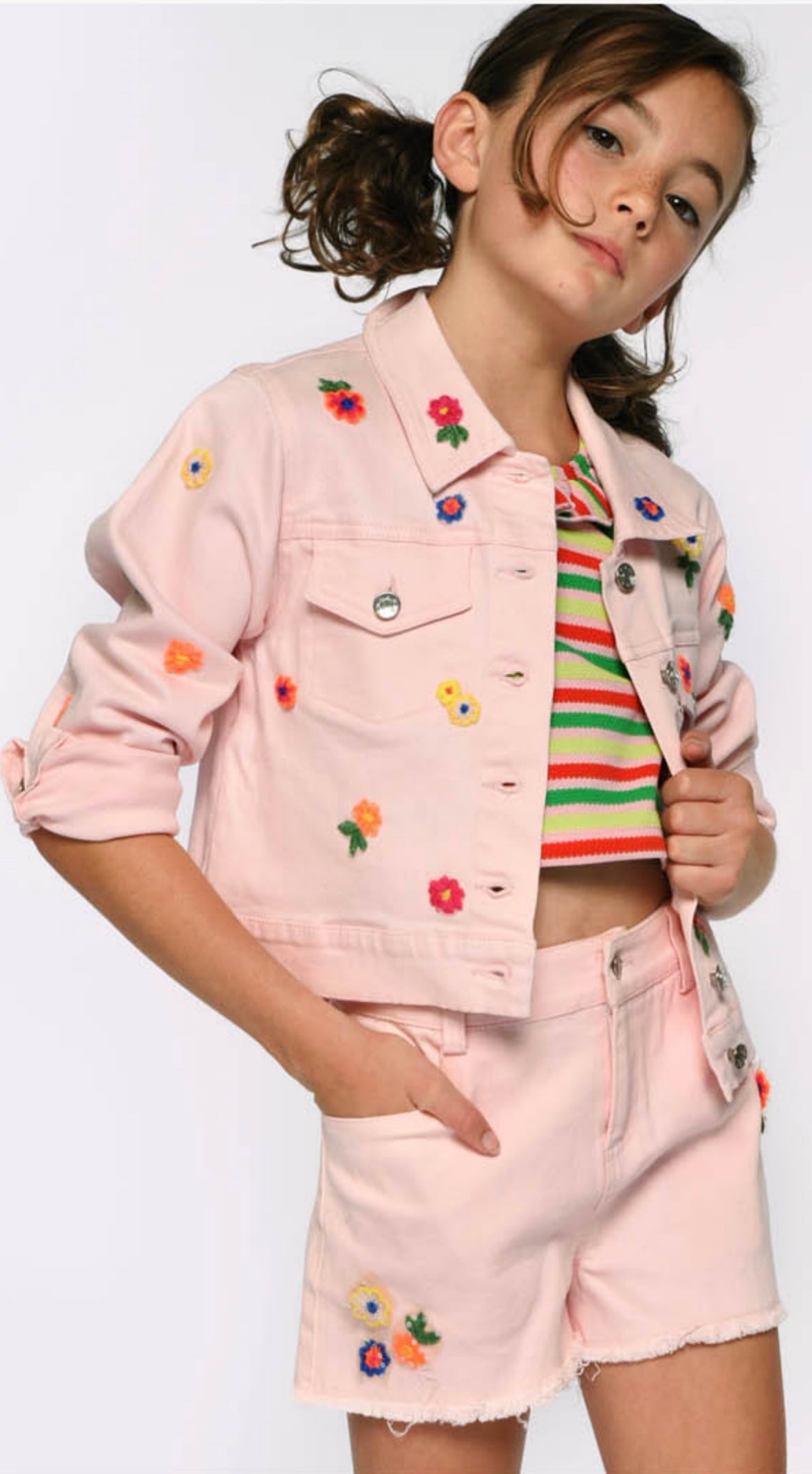 Girl's Floral Embroidered Denim SET