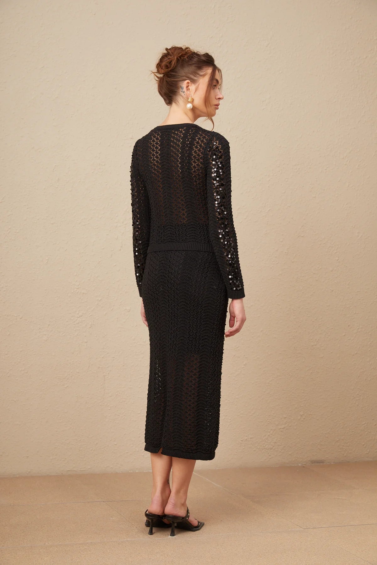 BLACK-KNIT CARDIGAN & SKIRT SET