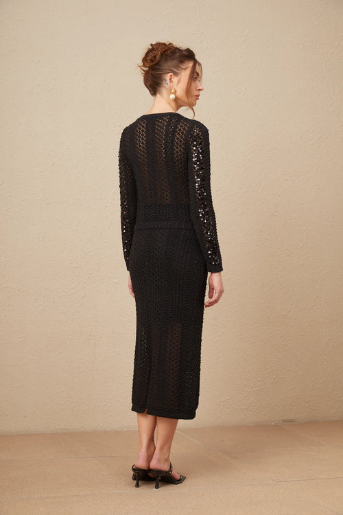BLACK-KNIT CARDIGAN & SKIRT SET