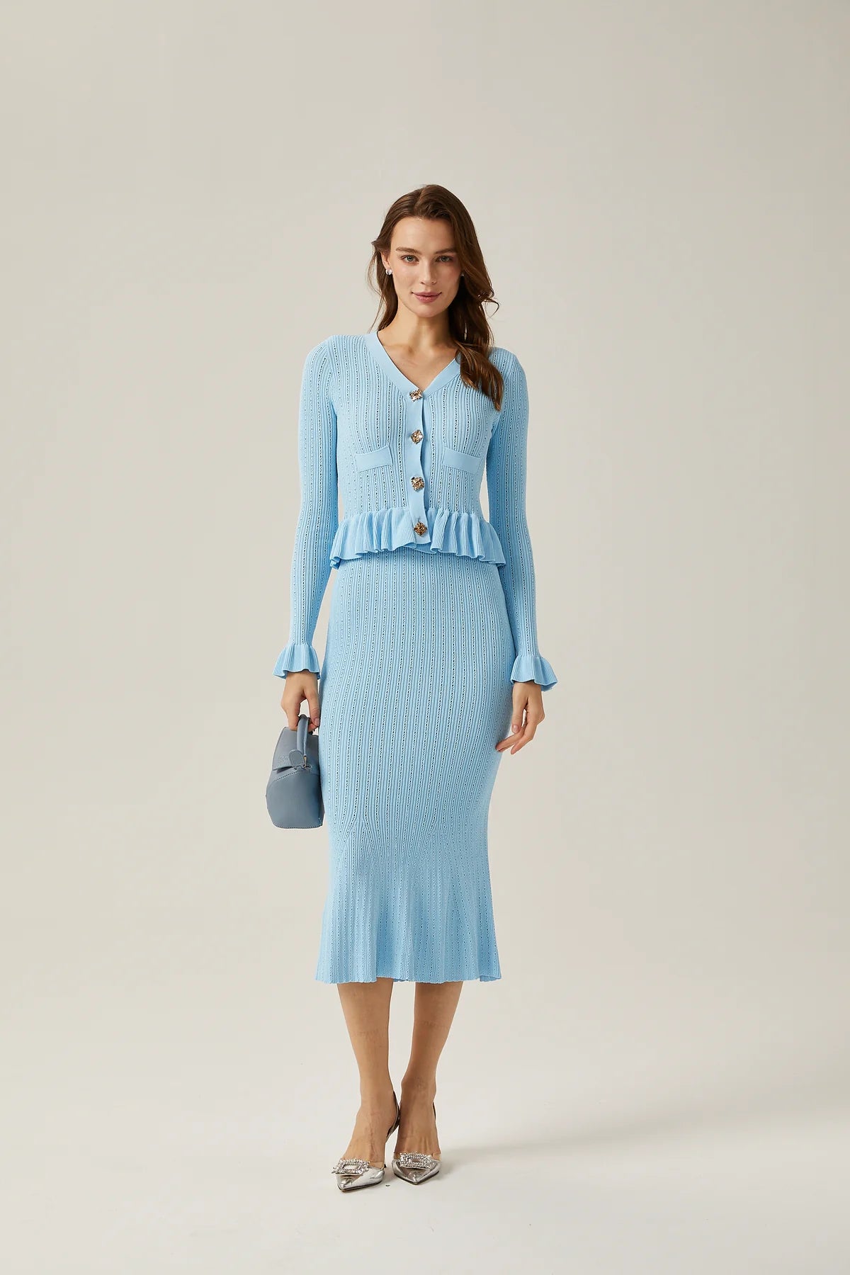 BLUE FLARED TOP & SKIRT MATCHING SET