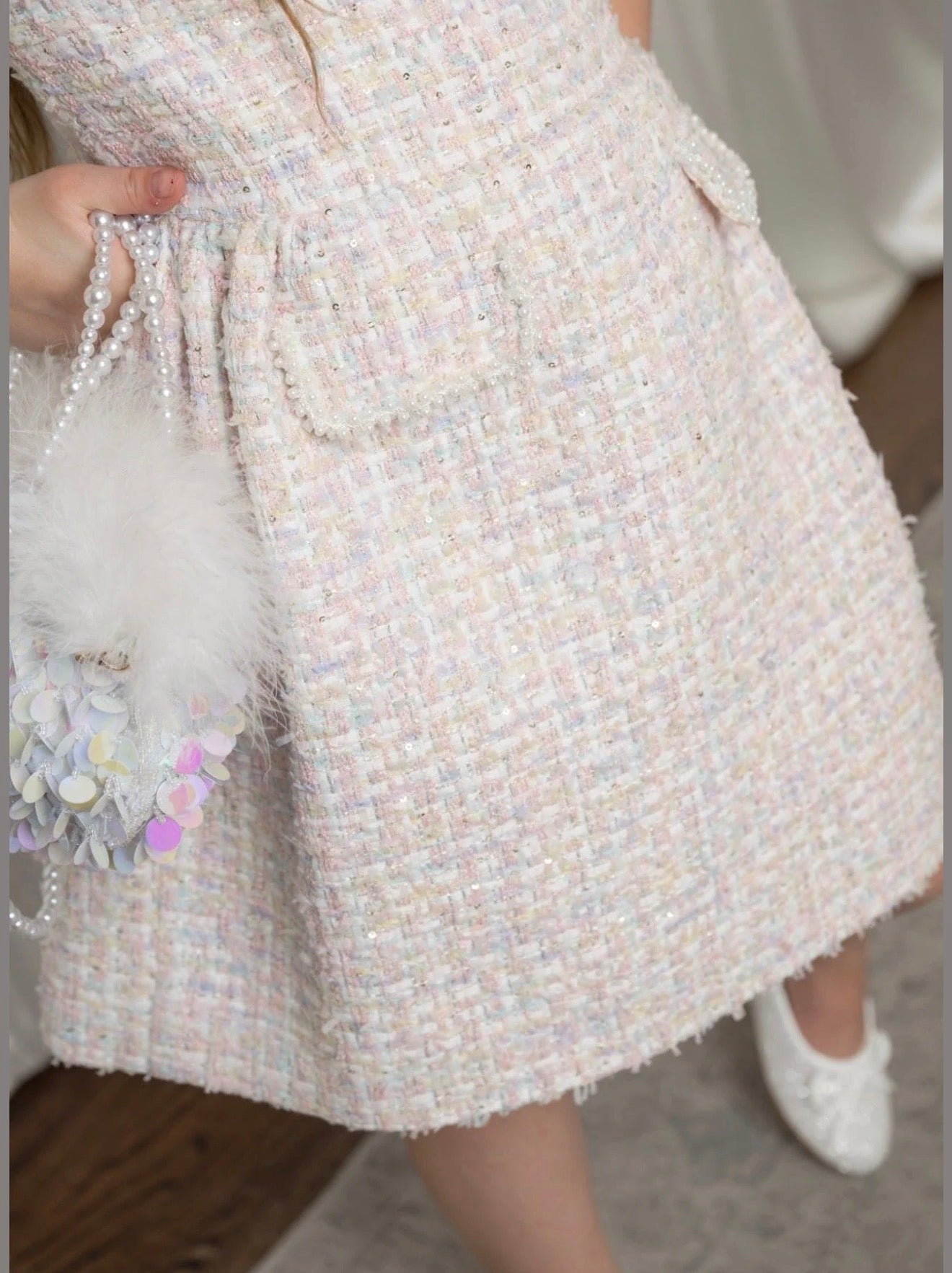 Pink yellow tweed dress ( delivery 4 days )