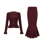 Maroon KNIT TOP & SKIRT MATCHING SET