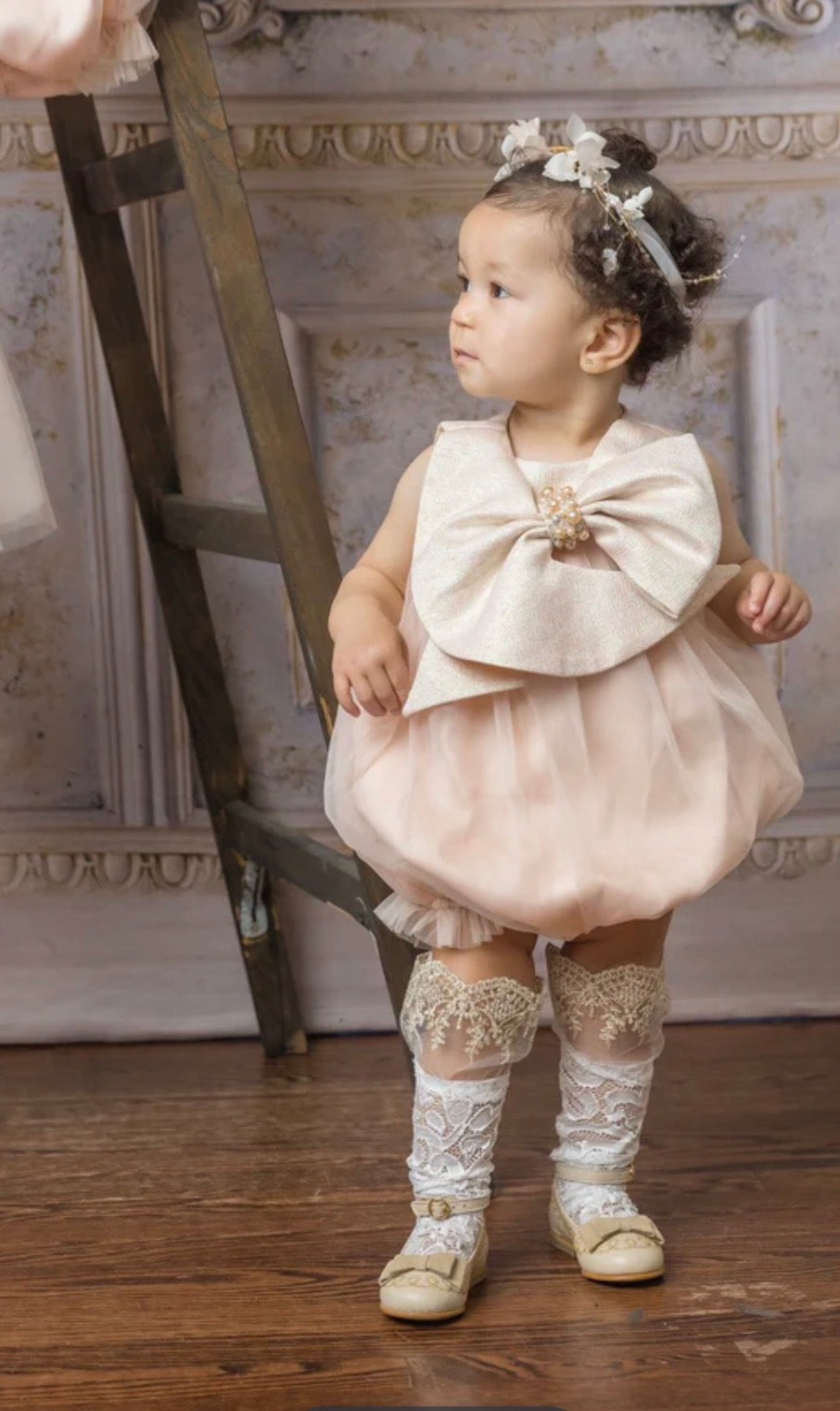 Eid pearl peach romper( delivery 4 days)