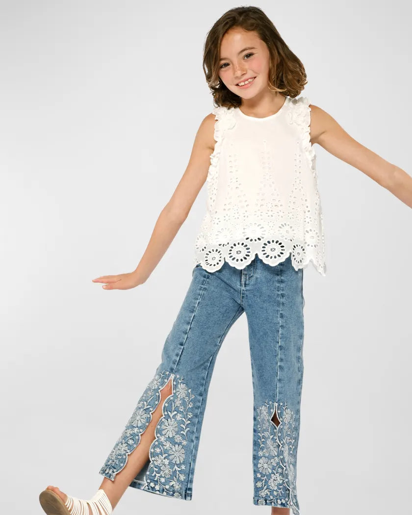 Embroidered Flare Leg Jeans