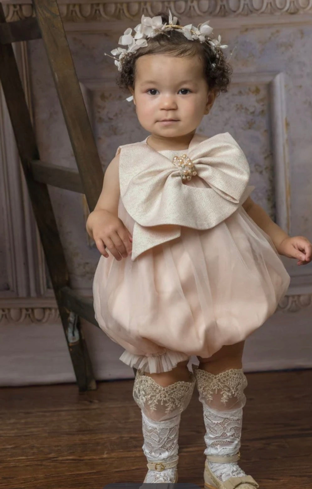 Eid pearl peach romper( delivery 4 days)