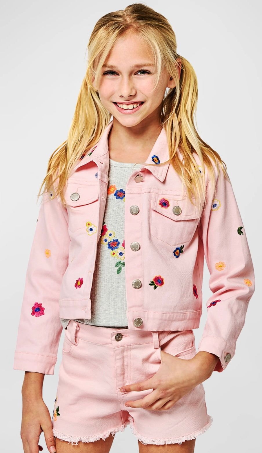 Girl's Floral Embroidered Denim SET