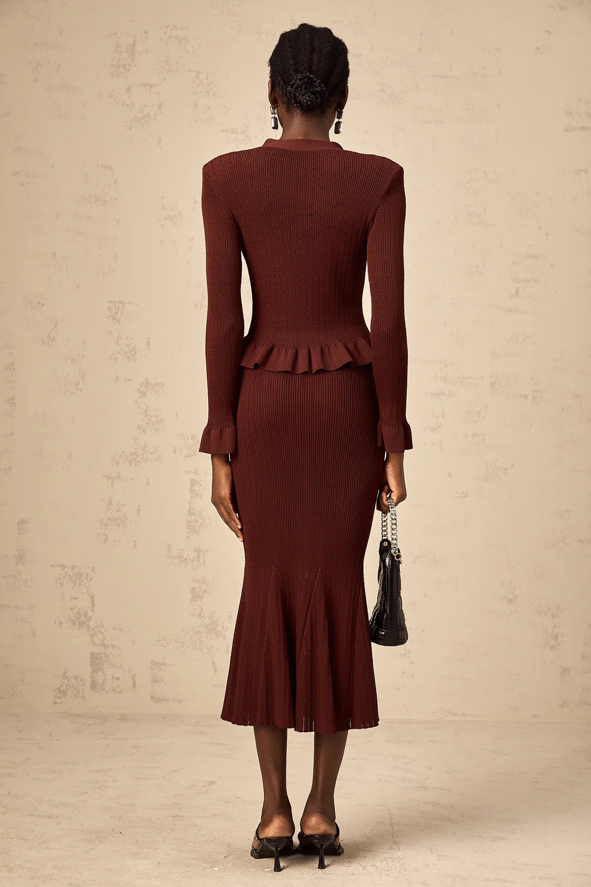 Maroon KNIT TOP & SKIRT MATCHING SET