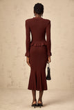 Maroon KNIT TOP & SKIRT MATCHING SET