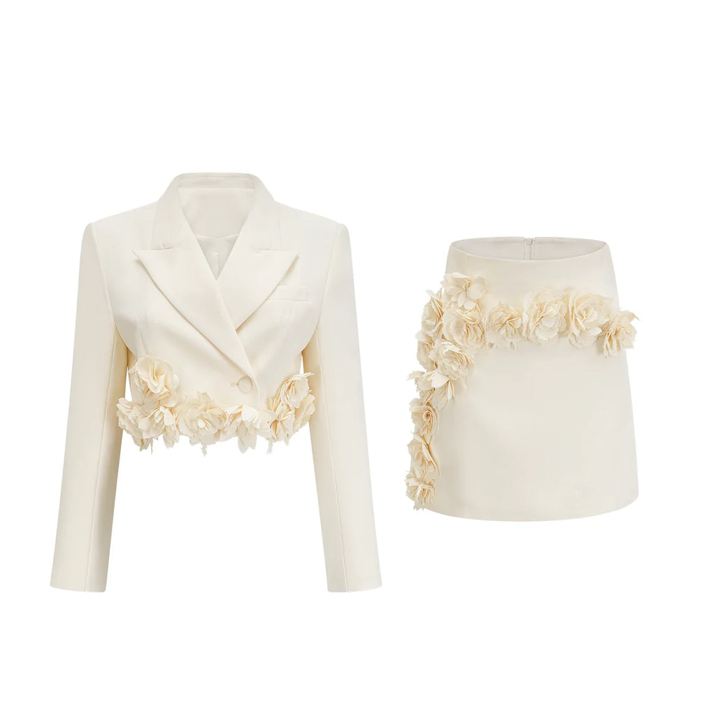 FLORAL-APPLIQUÉ JACKET & SKIRT MATCHING SET