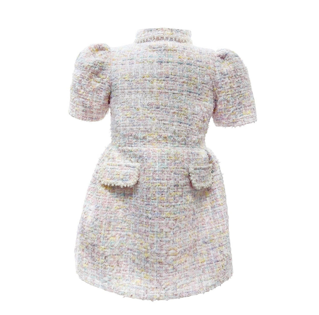 Pink yellow tweed dress ( delivery 4 days )