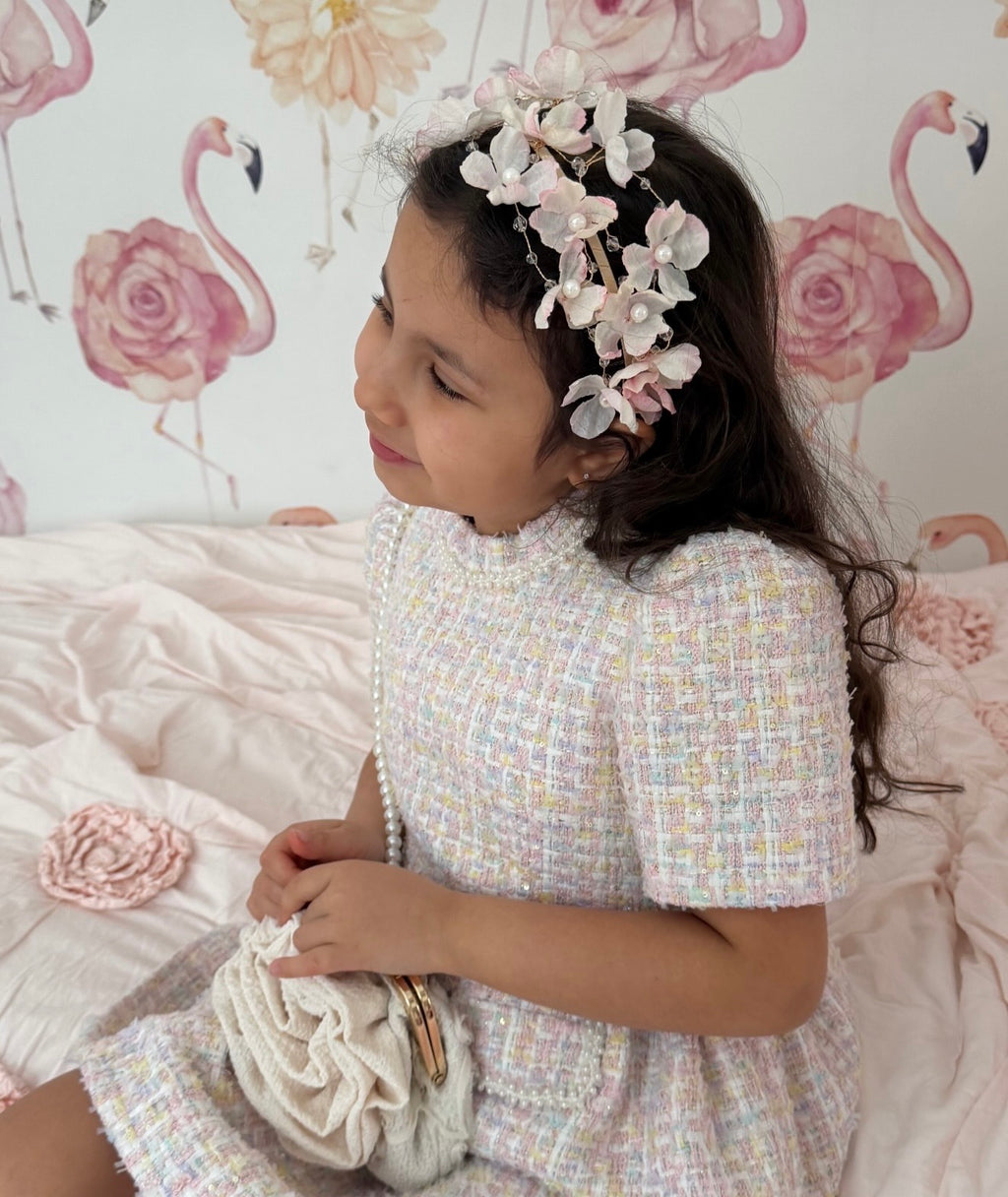 Pink yellow tweed dress ( delivery 4 days )