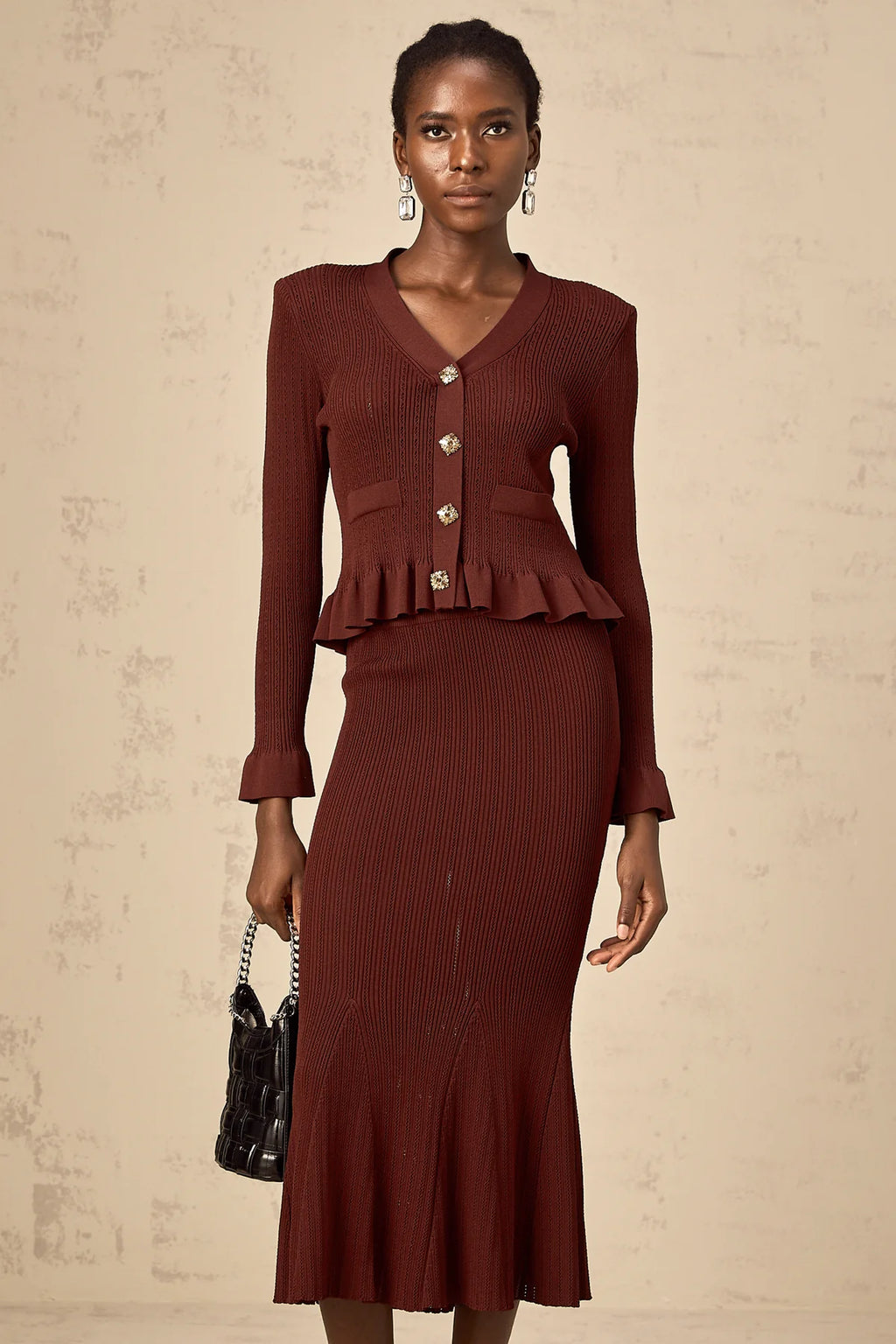Maroon KNIT TOP & SKIRT MATCHING SET