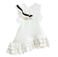 White ruffle dress black strip