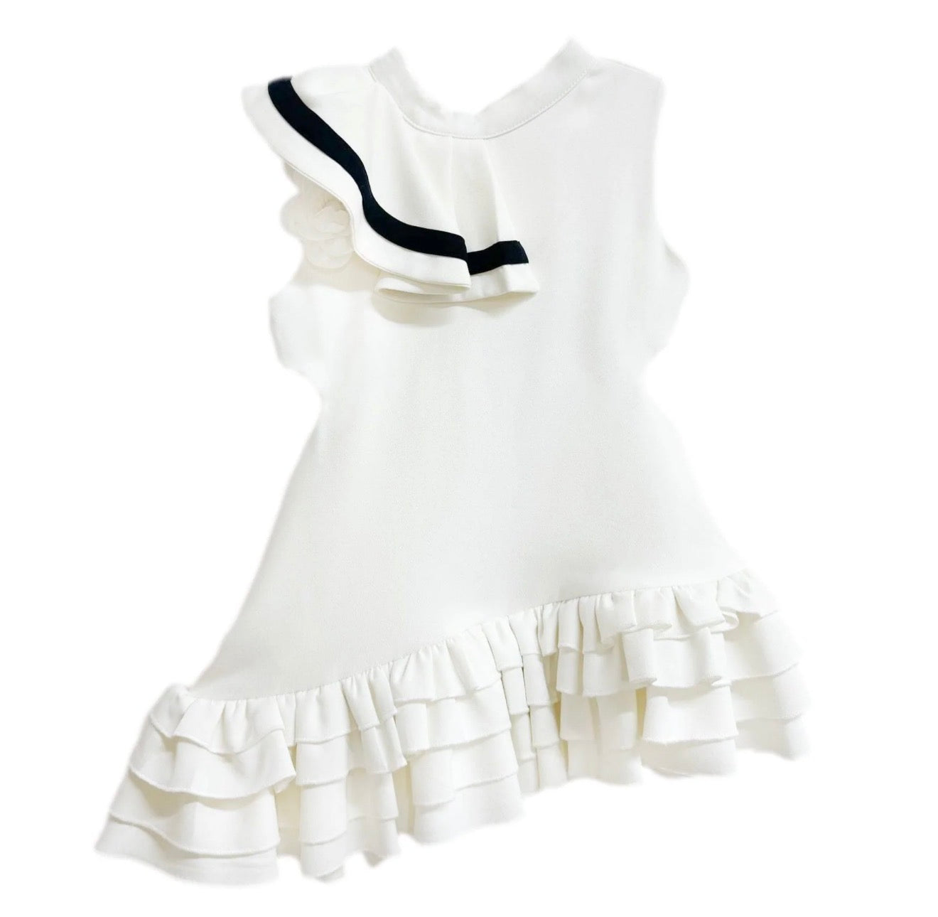 White ruffle dress black strip
