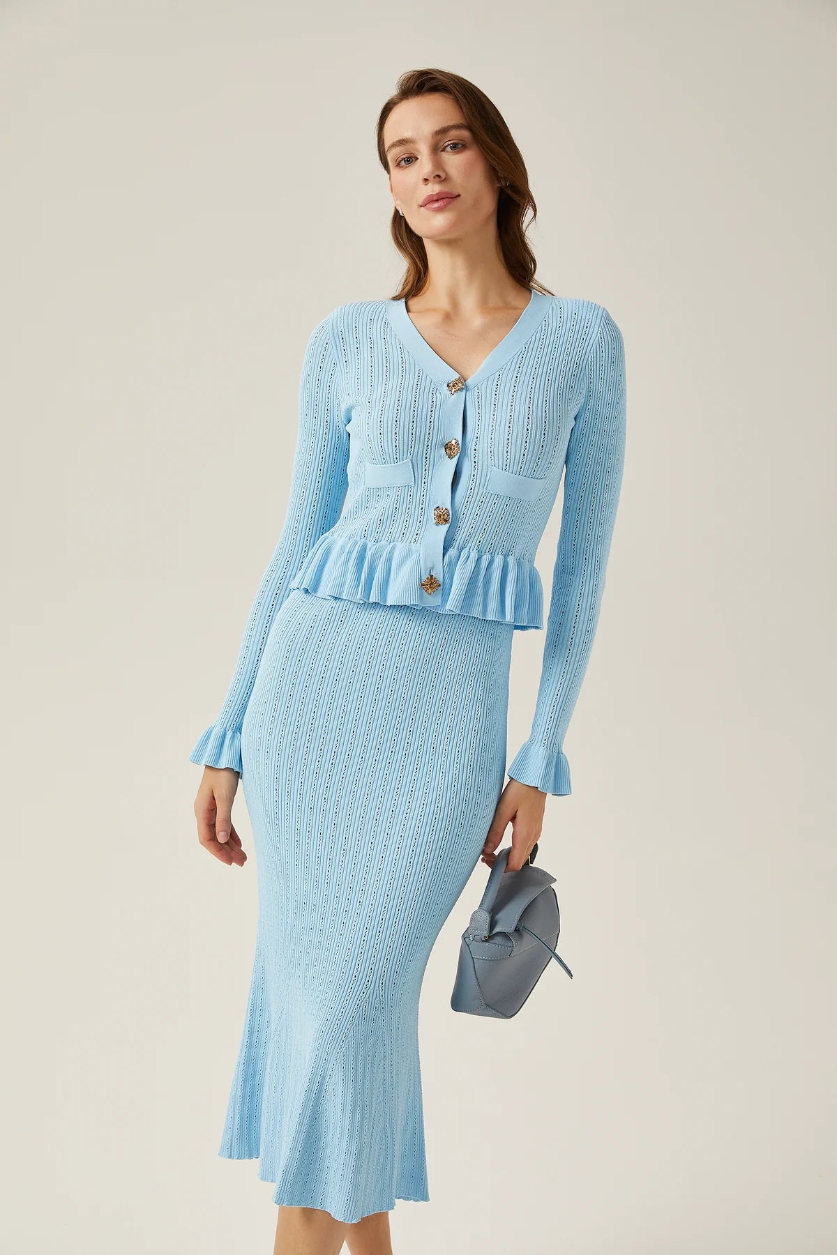 BLUE FLARED TOP & SKIRT MATCHING SET