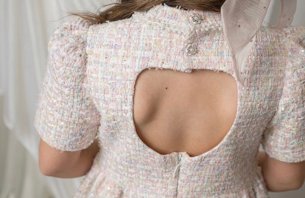 Pink yellow tweed dress ( delivery 4 days )