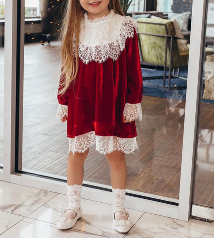 Petite Amelia red velvet dress