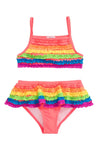 Neon Rainbow ruffled swimsuit