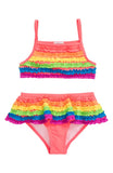 Neon Rainbow ruffled swimsuit