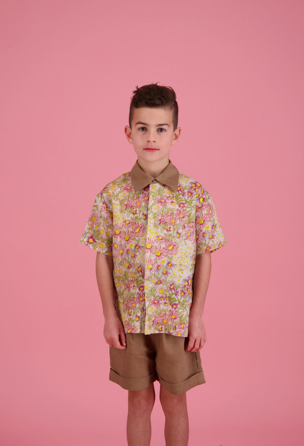 Border linen mixed shirt