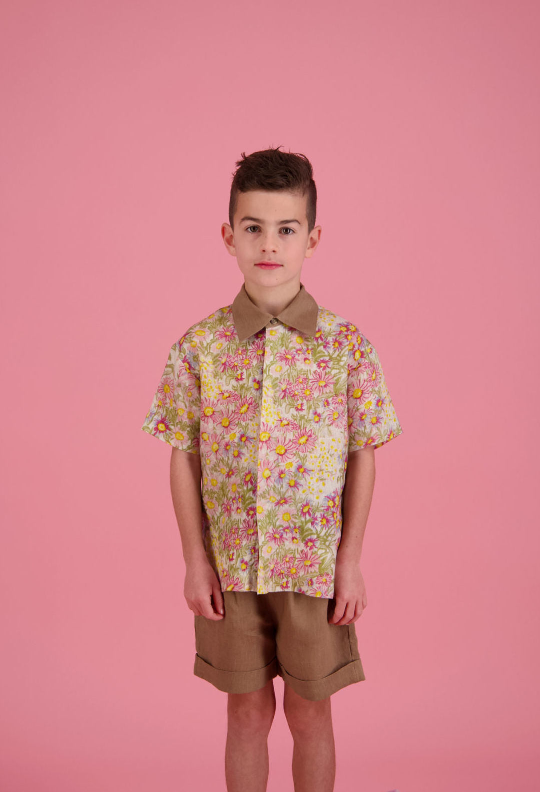 Border linen mixed shirt