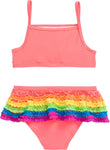 Neon Rainbow ruffled swimsuit