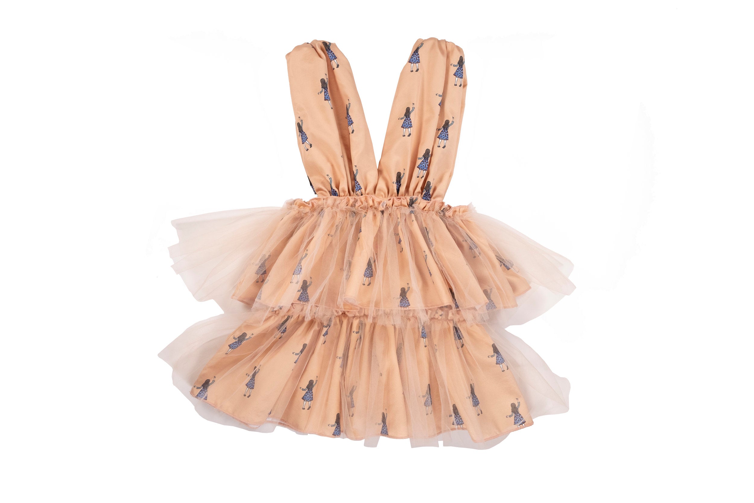 Beige pink playful pinafore dress